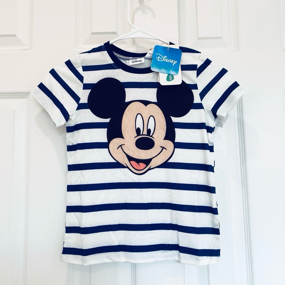 Disney Mickey Mouse Striped Kids T-shirt - Navy and White